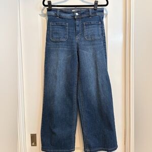 OAT New York Patch Pocket Wide Leg Crop Jeans High Rise Size 6